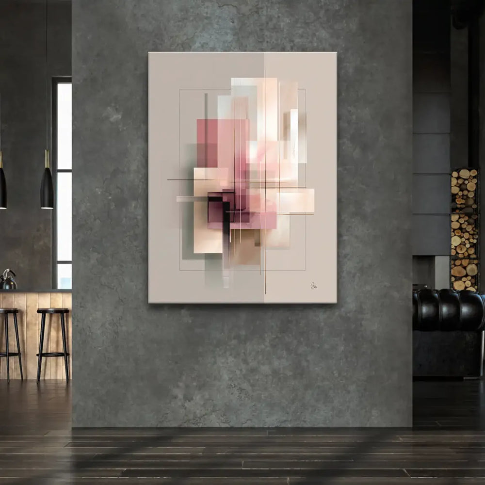 Minimalist abstract composition with muted tones in a warm beige and pink palette.