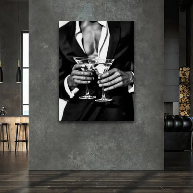 Monochrome fashion portrait highlighting hands, glasses, and upper torso