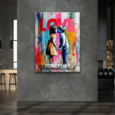 Vibrant pop art inspired wall art featuring street art elements and dripping multicolor background