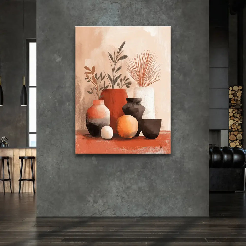Textures and color balance with cream, terracotta, and deep browns in a contemporary wall art piece.