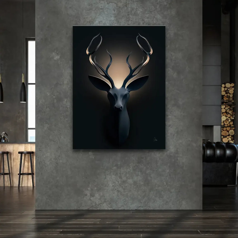 Front-facing deer portrait canvas with warm glow for modern interiors