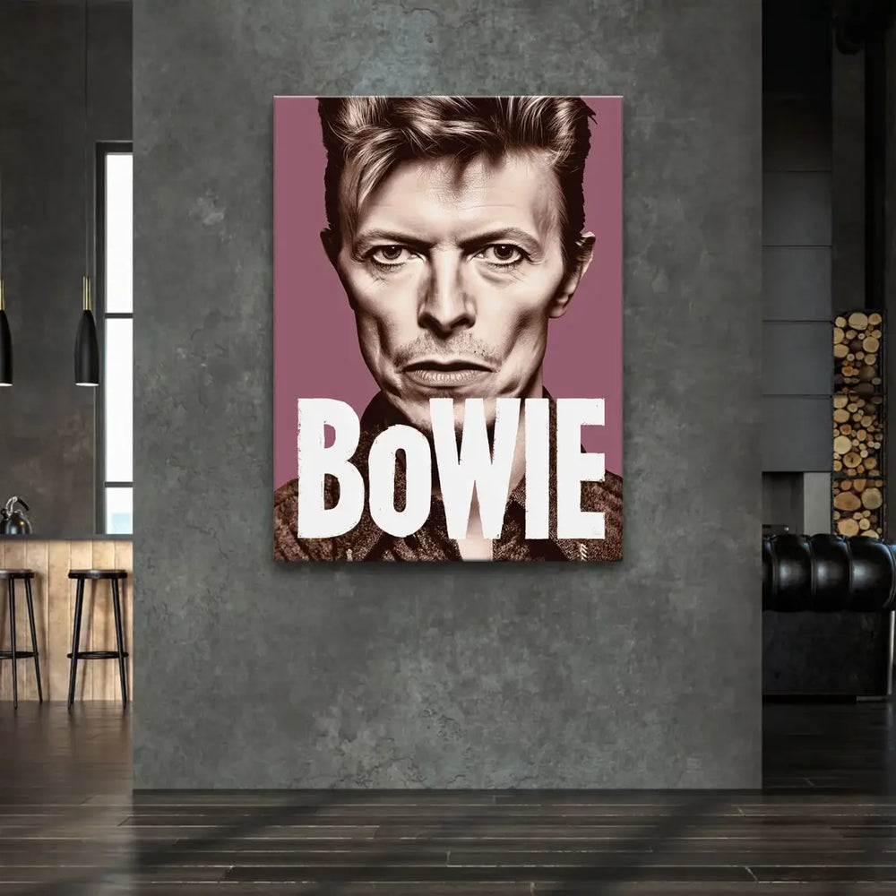 Centered head-and-shoulders David Bowie portrait on canvas with retro pop vibe