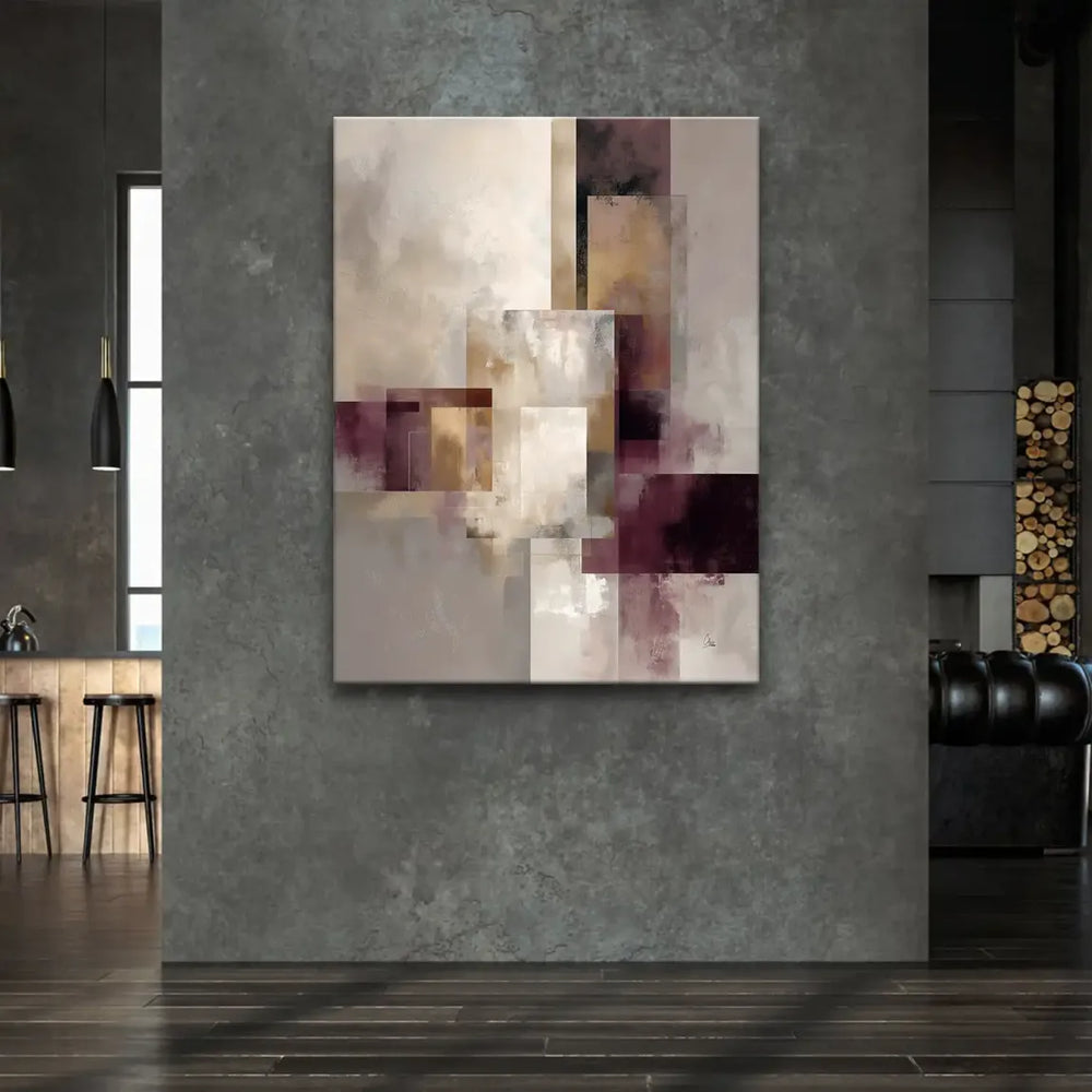 Layered squares and rectangles creating a modern abstract design in neutral tones