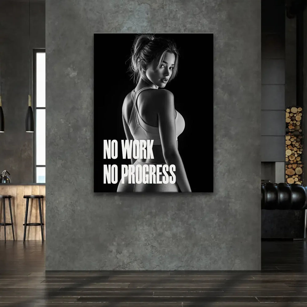 Monochrome fitness wall art featuring bold typography and motivational message.