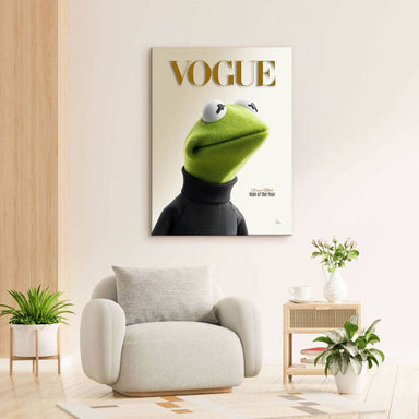 Kermit the Frog pop art print with Vogue-style cover motif on warm beige background