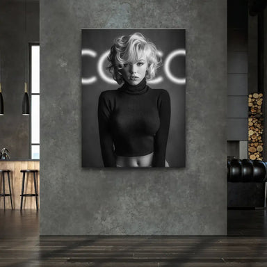 Studio shot highlighting elegant styling and a subtle midriff hint against a moody backdrop.