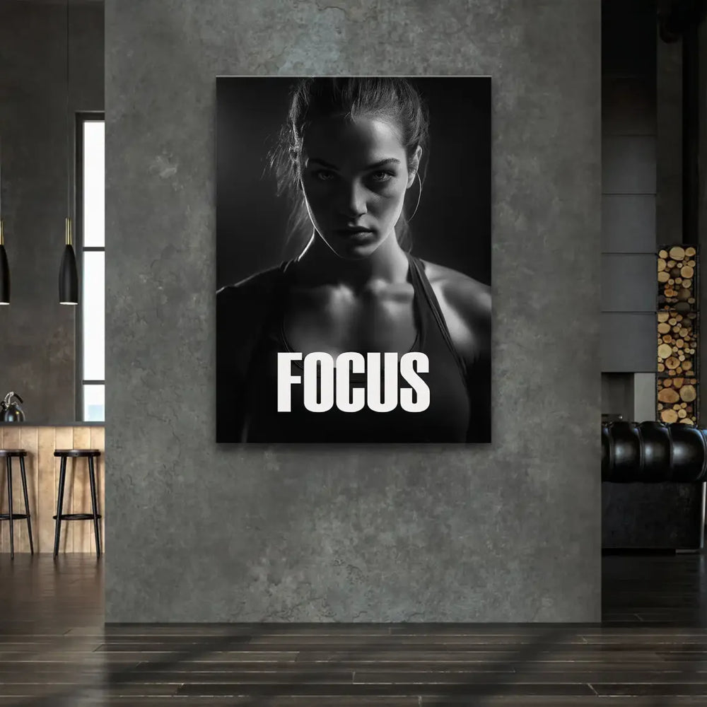 Monochrome sports wall art featuring a determined athlete in dramatic lighting