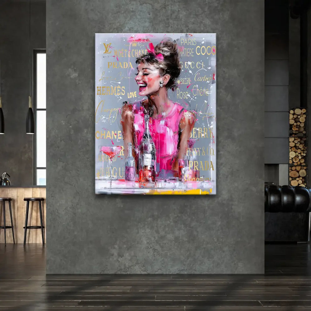 Modern abstract pop art portrait blending vintage Hollywood charm with contemporary design.