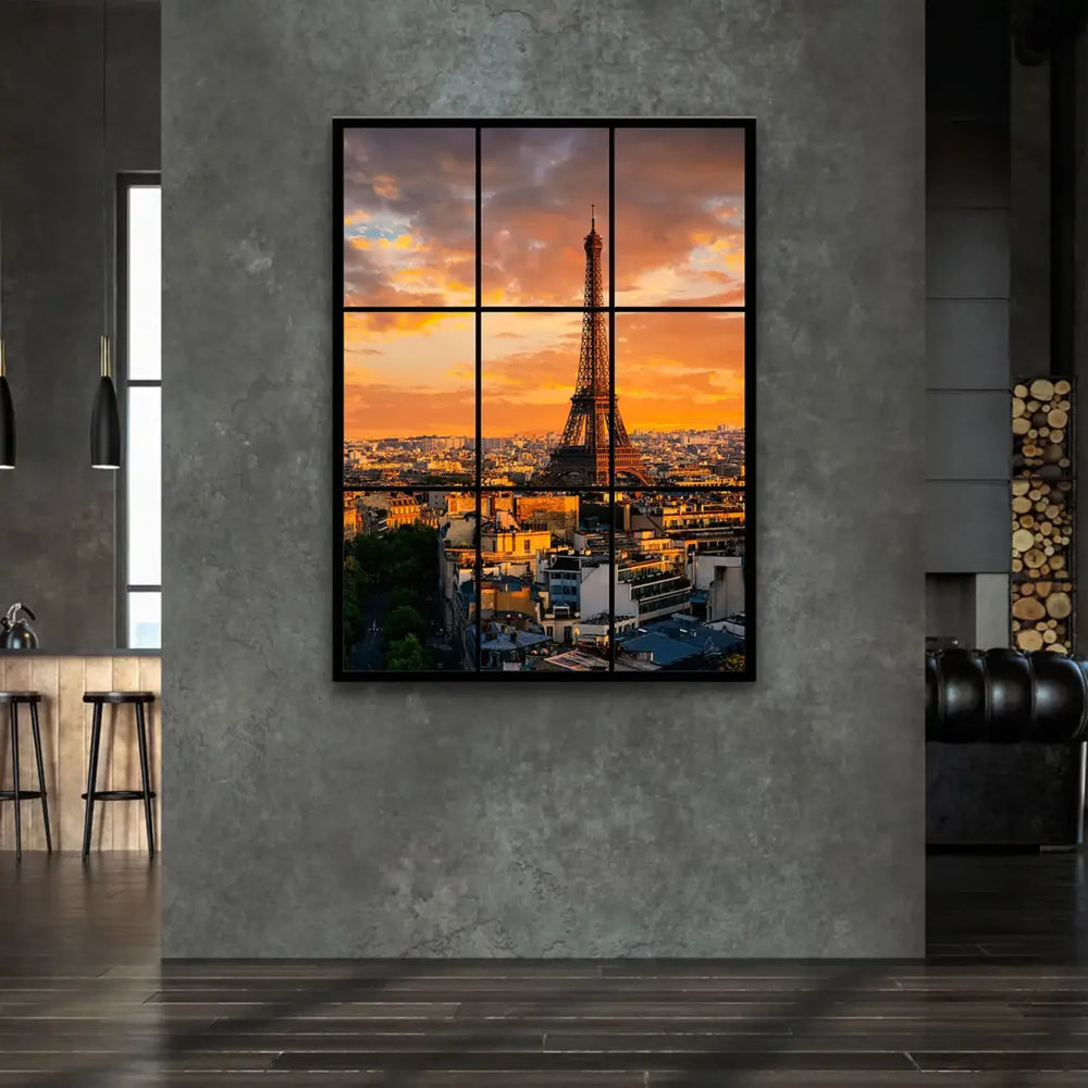 Parisian rooftops and architecture bathed in warm dusk light