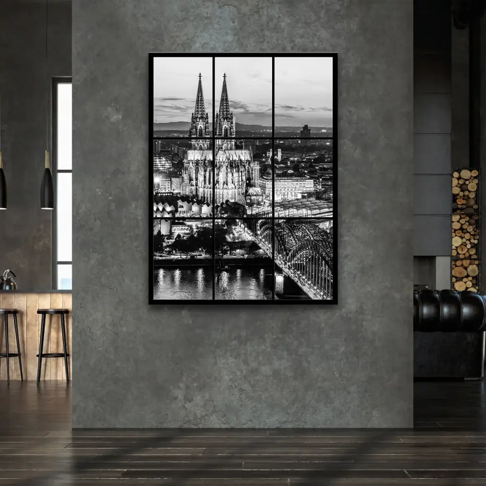 Hohenzollern Bridge spanning the Rhine in monochrome night view