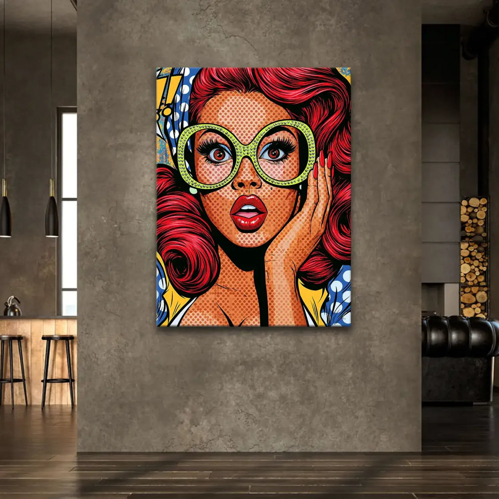 Vivid canvas wall art featuring fashion-forward female portrait in pop art style