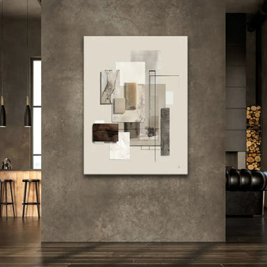 Neutral minimalist canvas wall art showing layered textures resembling marble