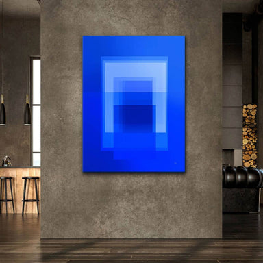 Cobalt blue geometric art on canvas wall art, Bauhaus-inspired abstract composition.