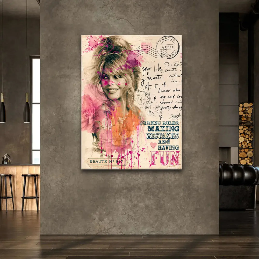 Chic vintage-inspired wall art in portrait orientation with bold colors for modern bohemian decor