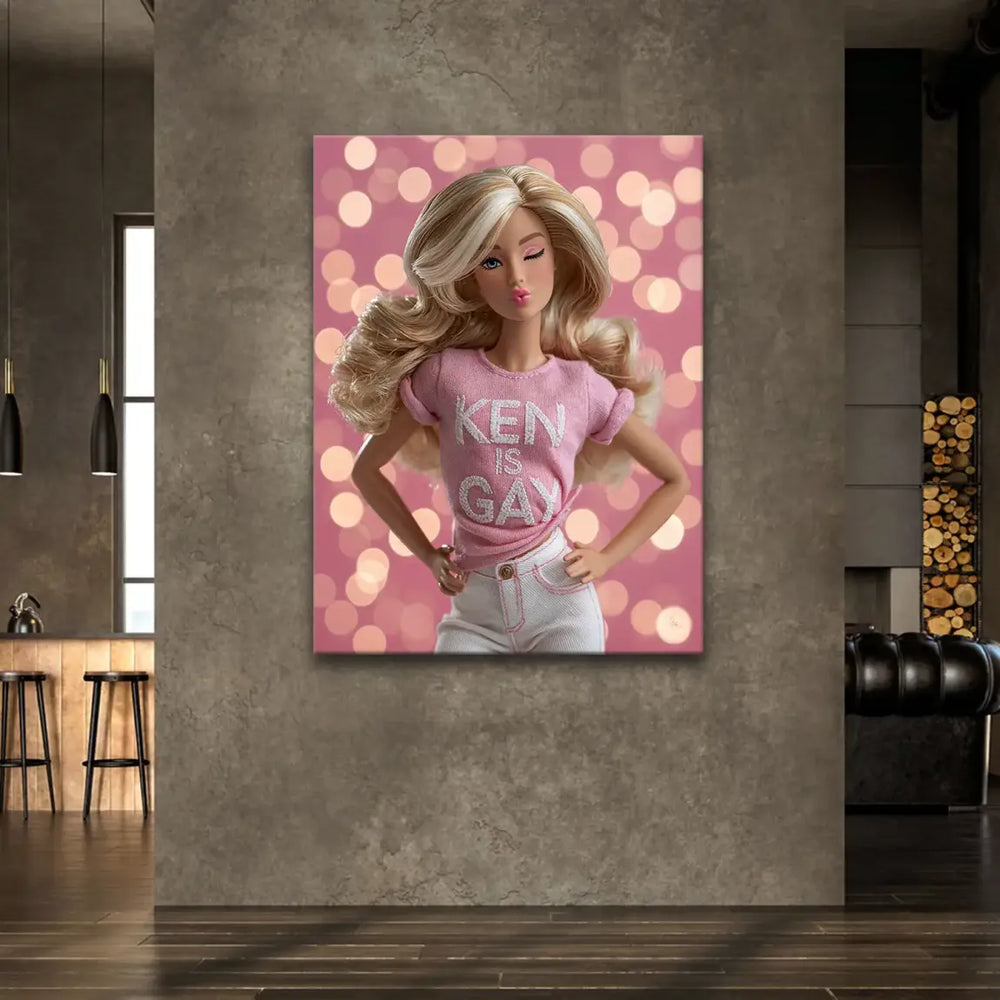 Doll with hands on hips in a sassy empowering pose on a canvas