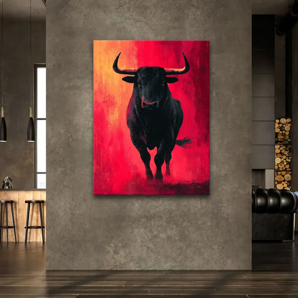 Bull in Red Canvas Wall Art - Expressive Animal Painting - Image 4