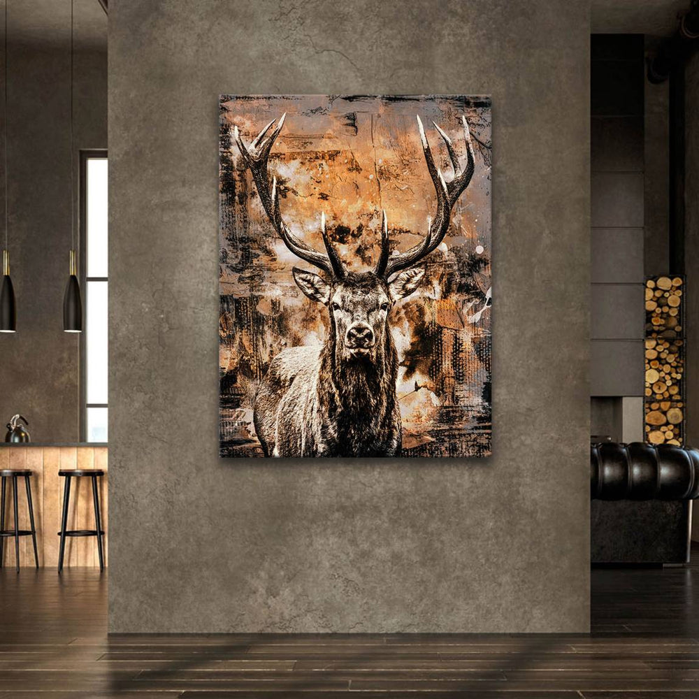 Canvas wall art combining animal realism and abstract design suitable for industrial or contemporary decor.