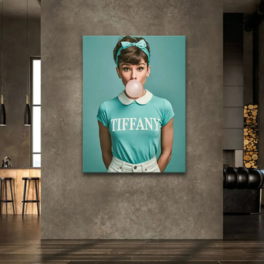 Close-up of Tiffany blue tones and aqua-pink palette in the artwork