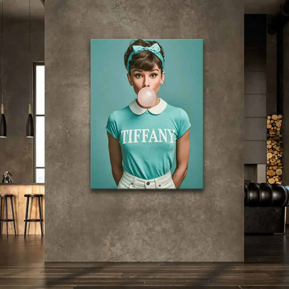 Close-up of Tiffany blue tones and aqua-pink palette in the artwork