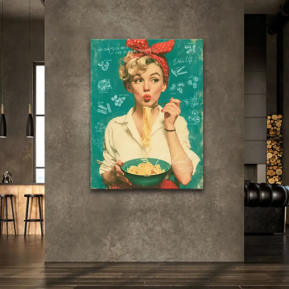 Teal, red, and warm yellow color palette creates a bright retro mood