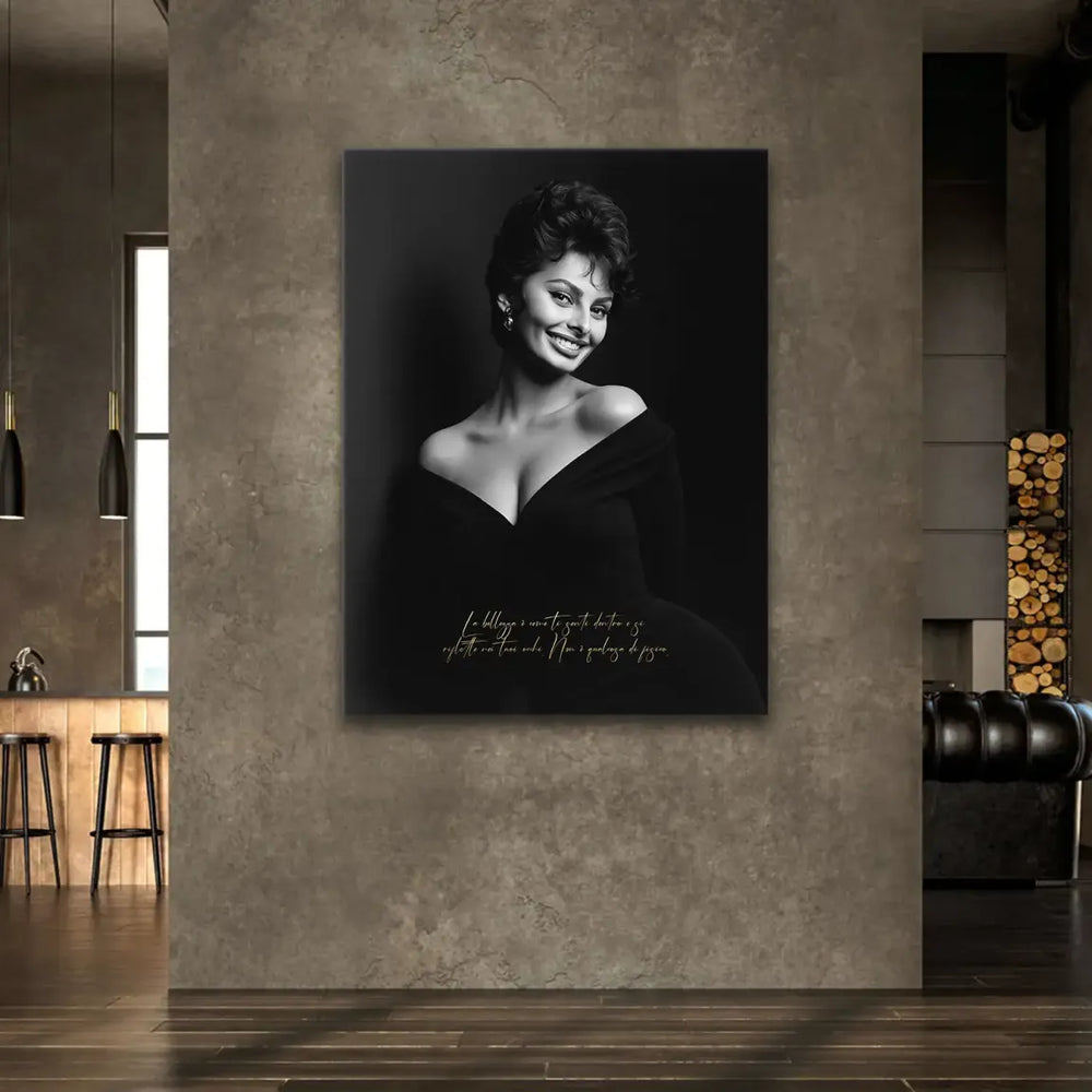Monochrome Sophia Loren canvas print for fashion and cinema-inspired interiors