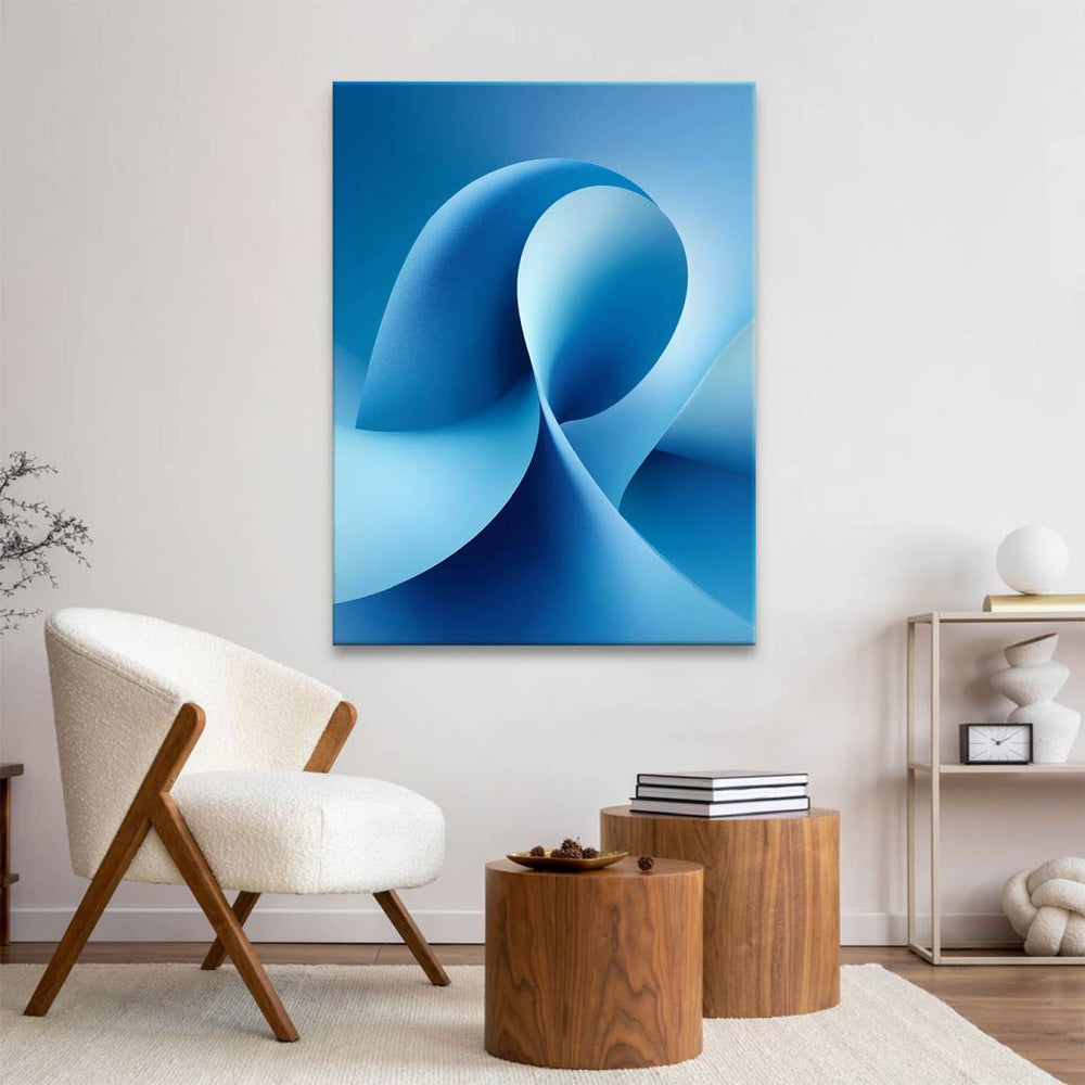 Minimalist blue wave painting on canvas