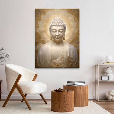 Modern painterly style blended with traditional Buddhist iconography