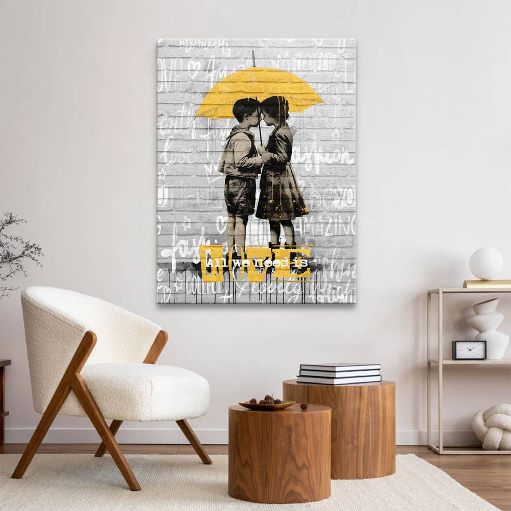 Urban graffiti-inspired canvas art featuring street art visuals and bright yellow