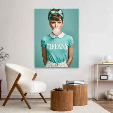 Vintage Hollywood glamour fused with contemporary pop art in a female portrait