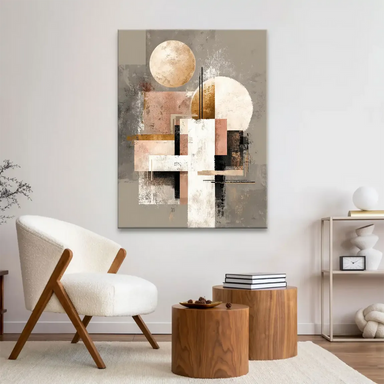 Partial cream circle intersecting with lines in a sophisticated geometric composition
