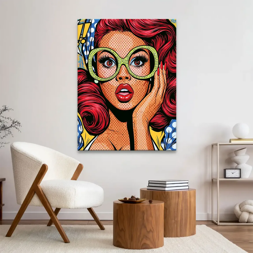 Fashion-inspired Pop Art portrait rendered with comic-book aesthetics