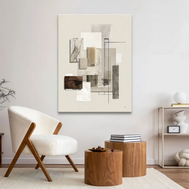 Abstract geometric marble composition on canvas with warm gray and cream palette