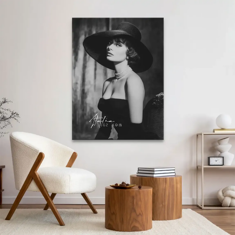 Vintage style canvas print with classic fashion pose