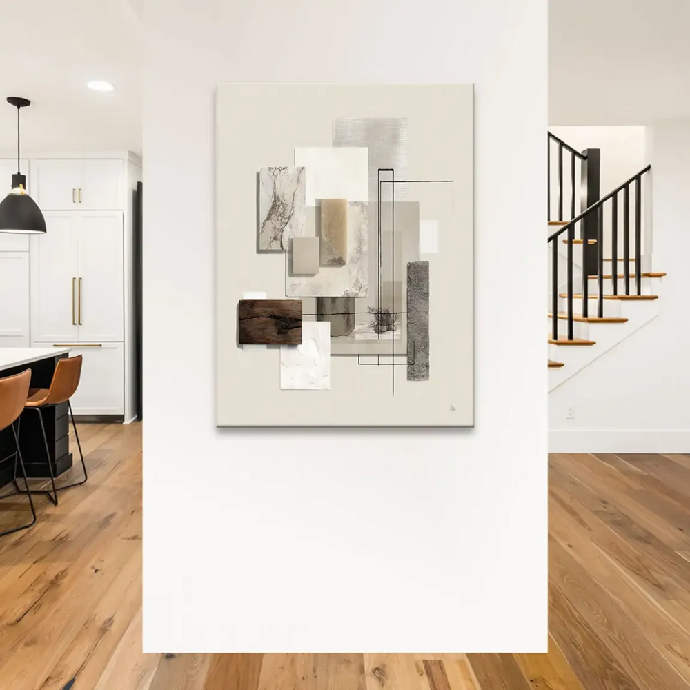 Texture-rich canvas wall art mimicking marble wood and stone surfaces