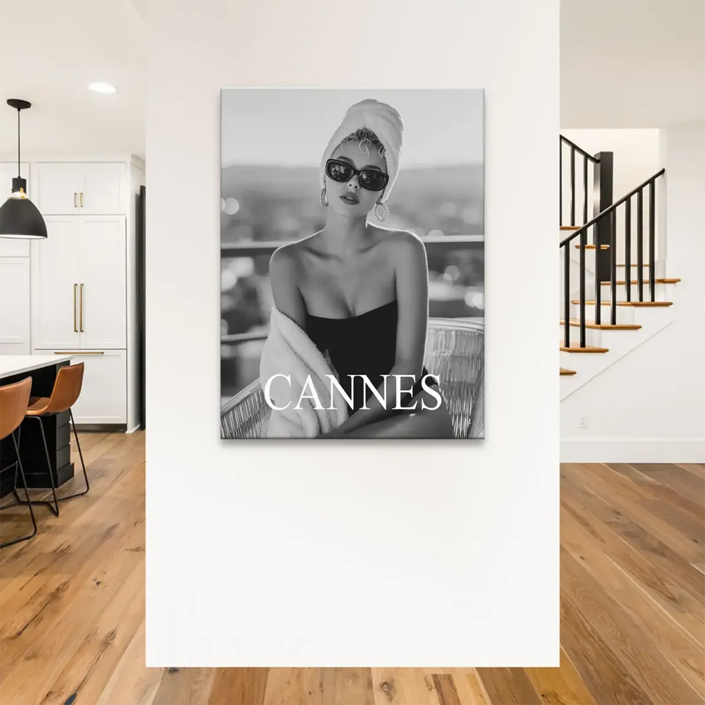 Glamorous studio-style black and white portrait with timeless elegance.