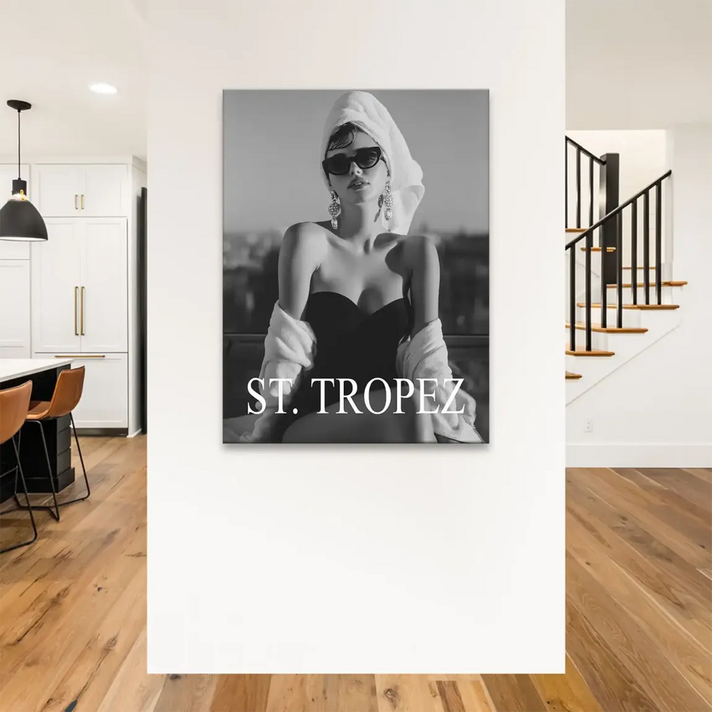 ST. TROPEZ text at the bottom of a chic fashion wall art piece