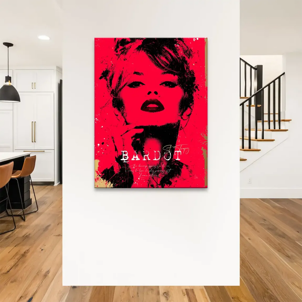 High-contrast vintage-meets-modern wall decor suitable for fashion-forward living spaces