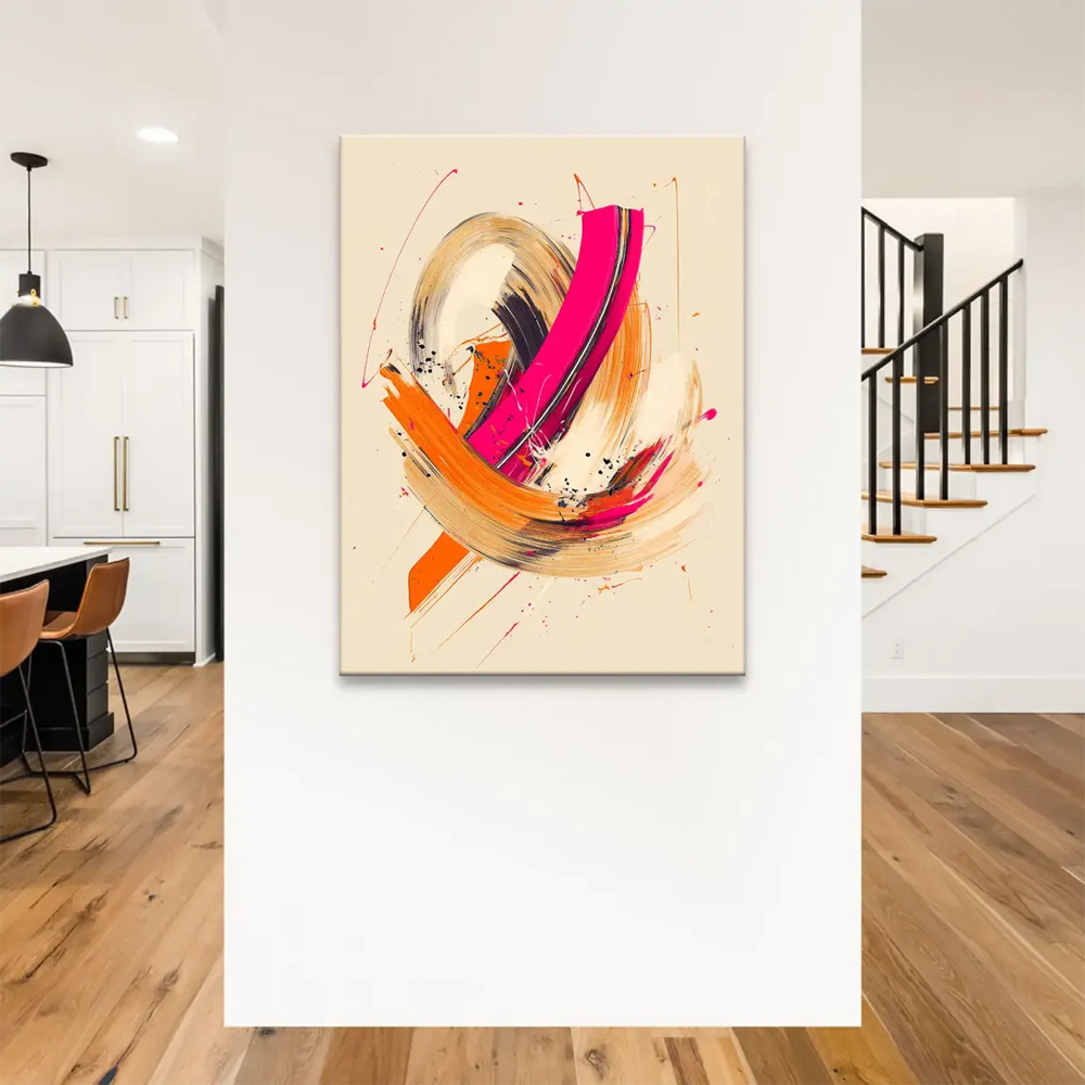 Portrait-format abstract wall art with gestural brushwork and dramatic color contrasts.