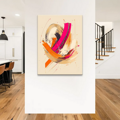 Portrait-format abstract wall art with gestural brushwork and dramatic color contrasts.