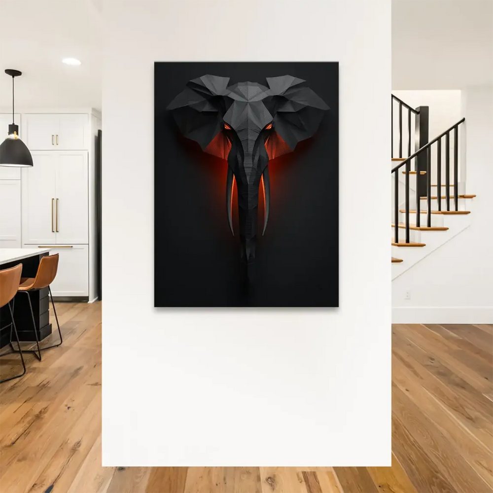Symmetrical elephant silhouette featuring internal lighting emanating from ears.
