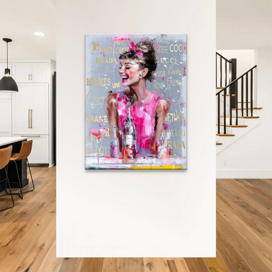 Glamorous fashion-forward wall art featuring luxury brand names and Parisian references.