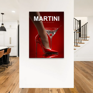 Contemporary portrait-style art with strong red palette ideal for modern living rooms.