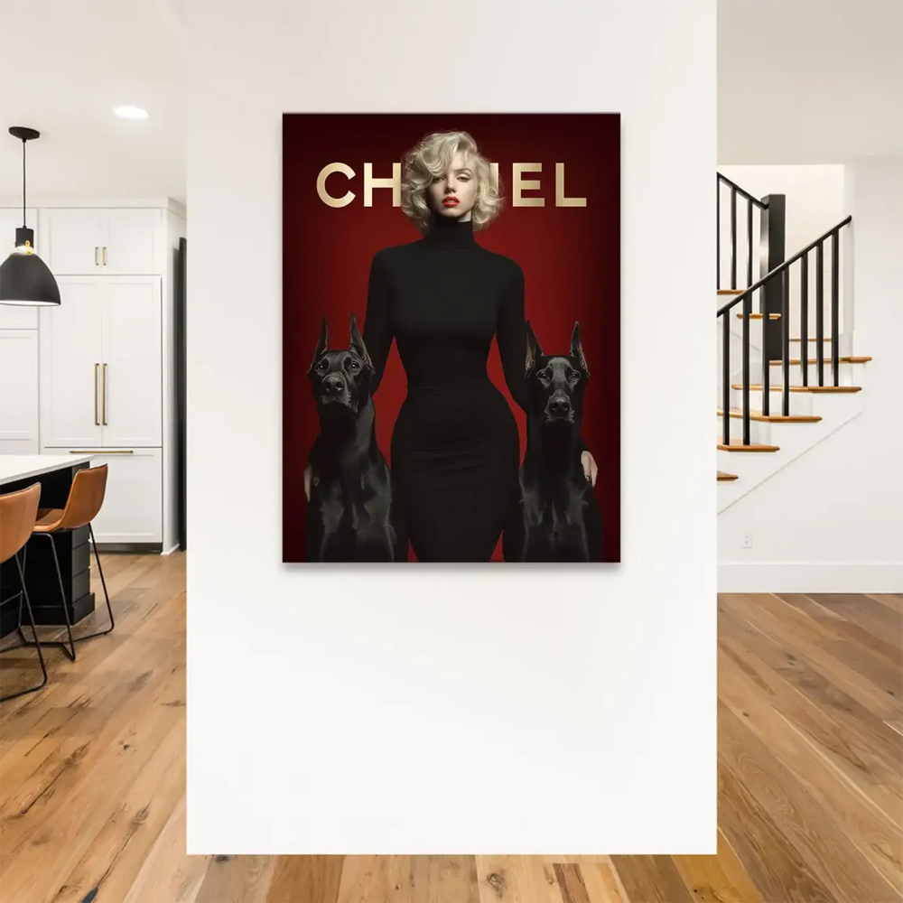Celebrity-inspired wall art combining fashion glamour with animal imagery