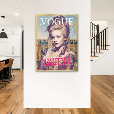 Vibrant color palette with gold accents, blues, purples, and vivid fuchsia creating a glamorous mood.