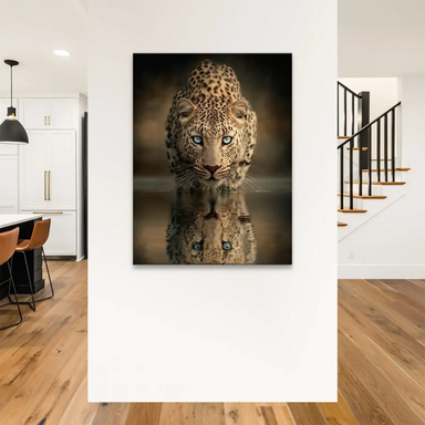 Earthy brown, beige, and gold leopard fur in portrait wall art