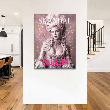 Combination of vintage royal imagery and rebellious graffiti in a fashion-forward wall art piece.