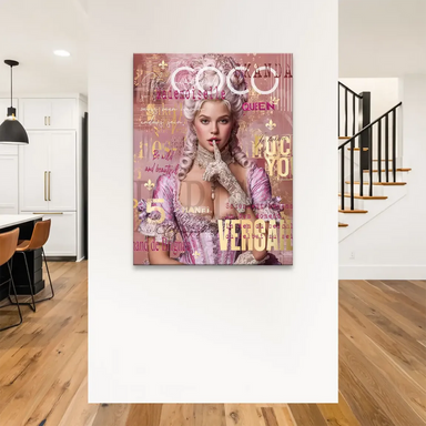 Glam fashion wall art blending vintage elegance with modern street art.