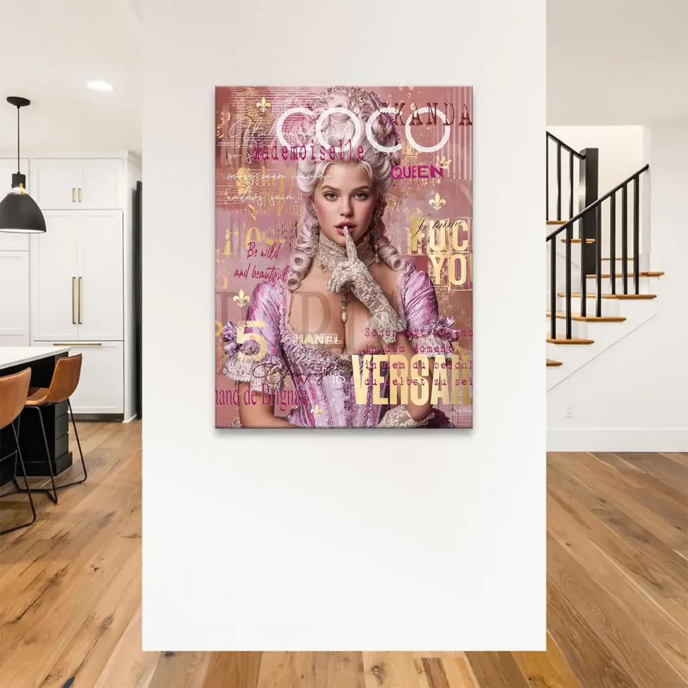 Glam fashion wall art blending vintage elegance with modern street art.