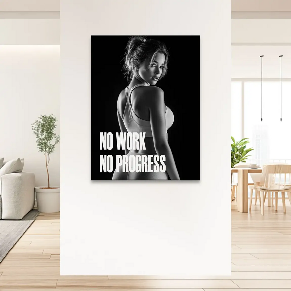 Minimalist gym-inspired canvas with empowering stance.