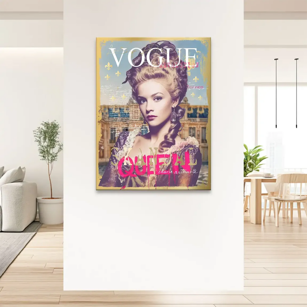 Fashion-forward wall art blending vintage royal imagery with street-art aesthetics for eclectic interiors.
